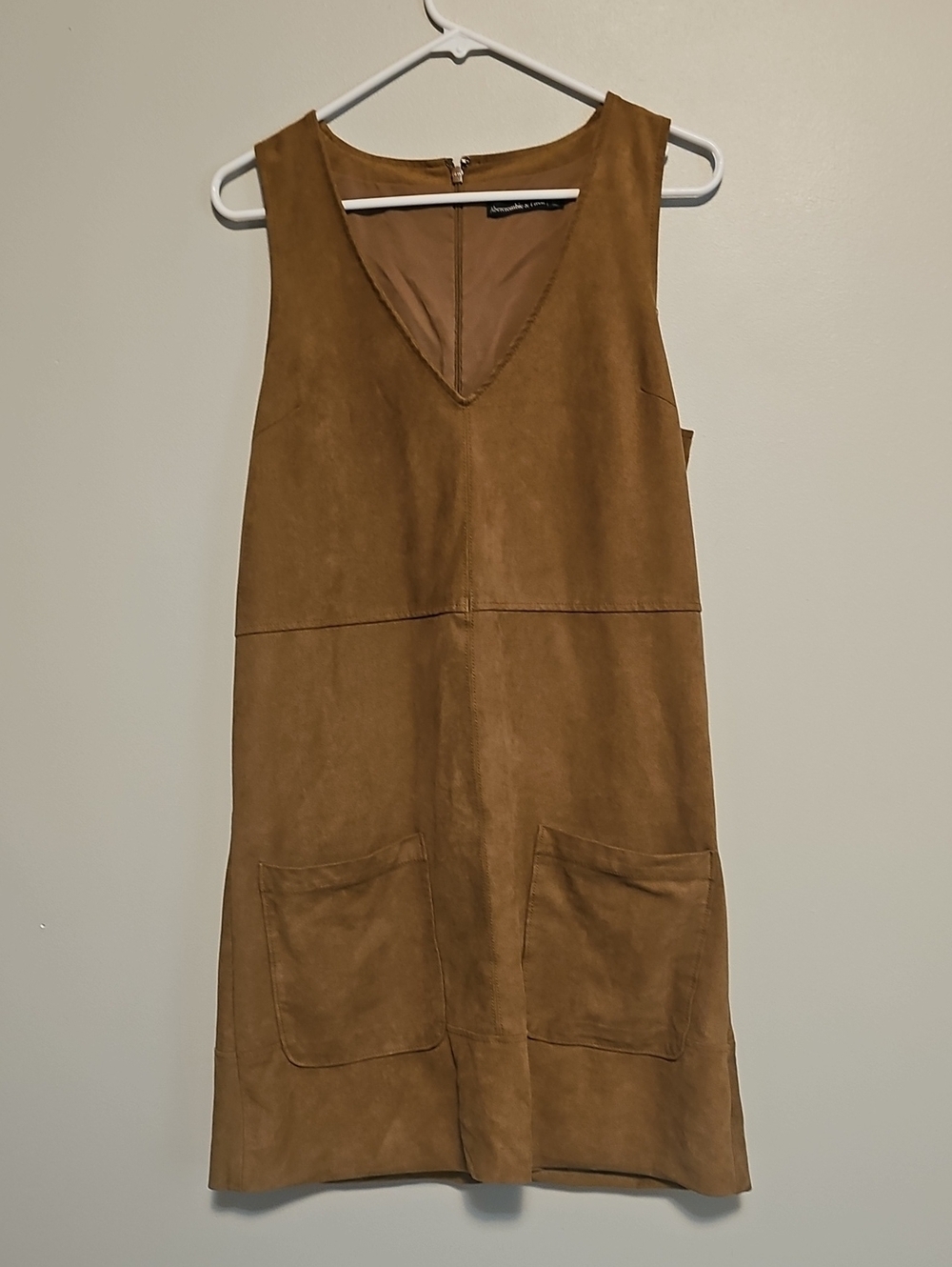 Abercrombie & Fitch Tan Faux Suede V-Neck Mini Dress